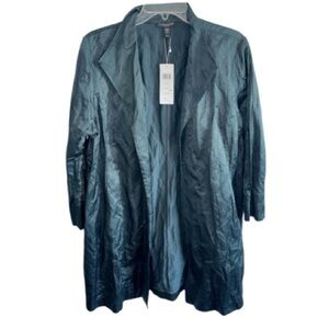 New! Eileen Fisher Satin Emerald Fongt Organic Cotton Jacket Lagenlook Sz Large
